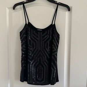 Express sequin tank top, size: XS, color: black
